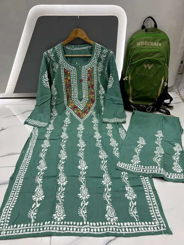 Sykurti RAMA GREEN Royal Multi-Thread Chikankari Kurti Plazzo Set Price in  India - Buy Sykurti RAMA GREEN Royal Multi-Thread Chikankari Kurti Plazzo  Set online at https://sykurti.com