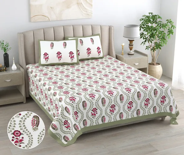 Blockbird_Floral_Block_King_Size_Pure_Cotton_Jaipuri_Bedsheet_250Tc