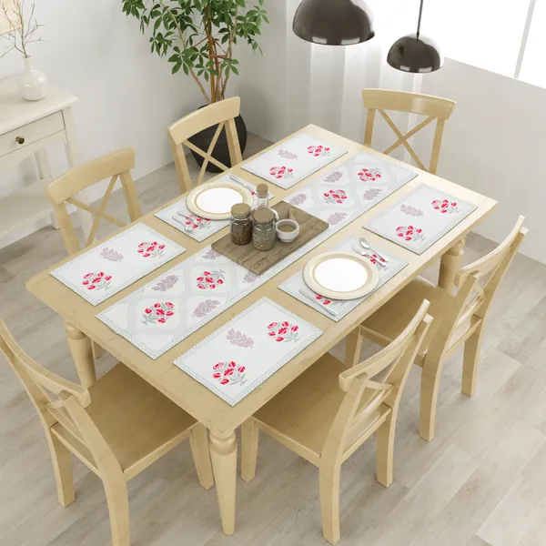 Blockbird_Floral_Paradise_Canvas_Table_Mat_And_Runner_Set_Pure_Cotton