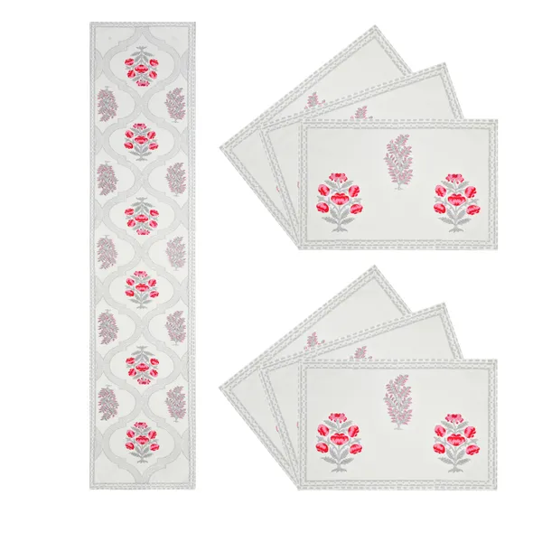 Blockbird_Floral_Paradise_Canvas_Table_Mat_And_Runner_Set_Pure_Cotton