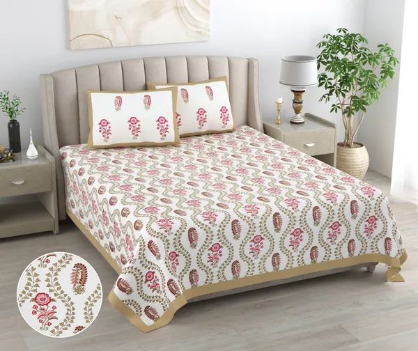 Blockbird_Floral_Cascade_King_Size_Pure_Cotton_Jaipuri_Bedsheet_250Tc