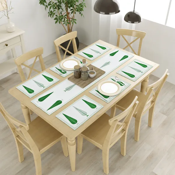 Blockbird_Floral_Leaf_Canvas_Table_Mat_And_Runner_Set_Pure_Cotton