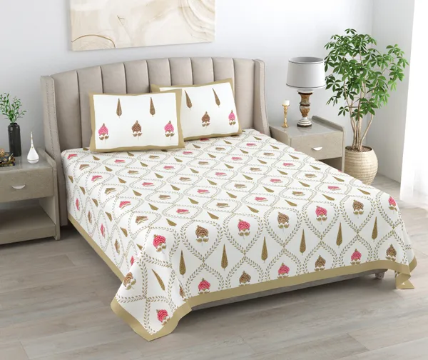 Blockbird_Floral_Leaf_King_Size_Pure_Cotton_Jaipuri_Bedsheet_250_Tc