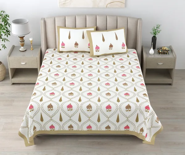 Blockbird_Floral_Leaf_King_Size_Pure_Cotton_Jaipuri_Bedsheet_250_Tc