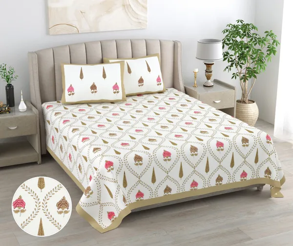 Blockbird_Floral_Leaf_King_Size_Pure_Cotton_Jaipuri_Bedsheet_250_Tc