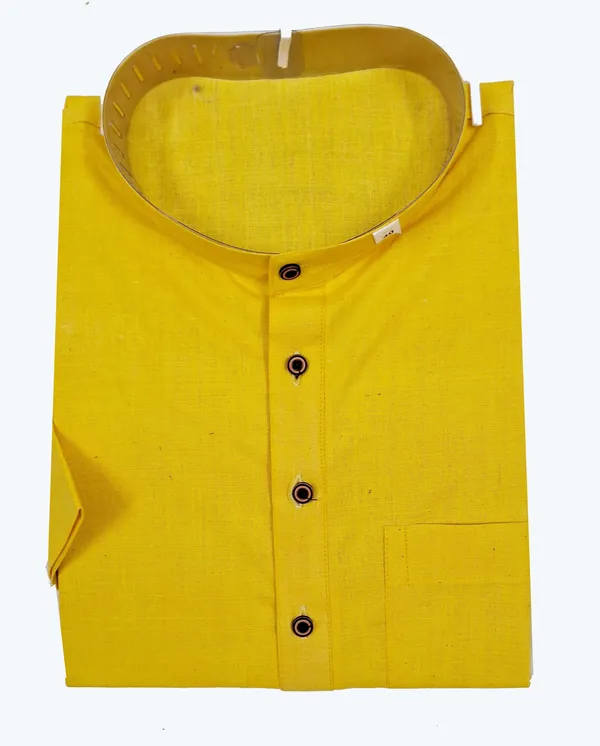 Yellow__Cotton_Kurta_For_Men_|_Half_Sleeve