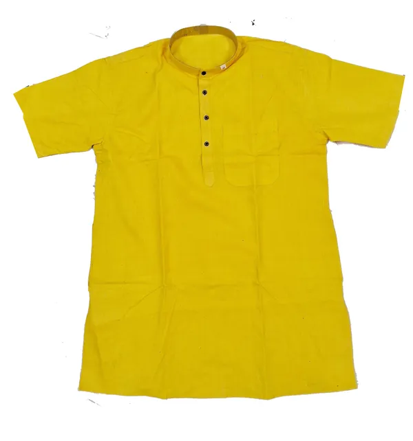 Yellow__Cotton_Kurta_For_Men_|_Half_Sleeve