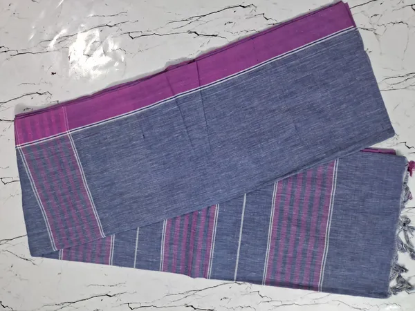 PINK_&_BLUE_COLOUR_COTTON_SAREE_WITH_BLOUSE_PIECE