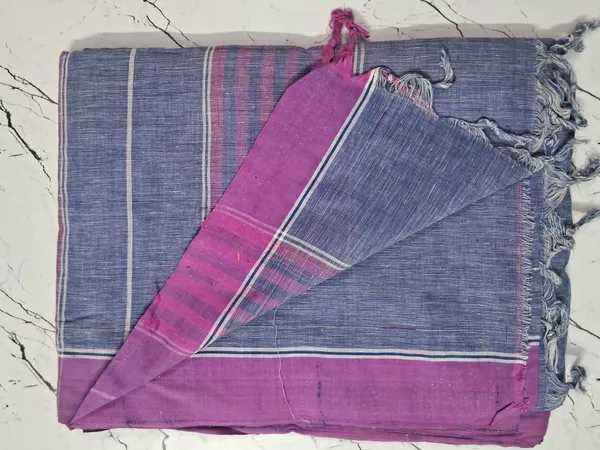 PINK_&_BLUE_COLOUR_COTTON_SAREE_WITH_BLOUSE_PIECE