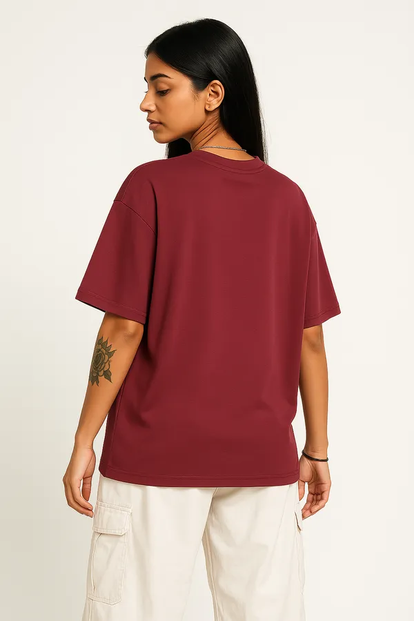 Unisex_GSM_240_Maroon_Tensel_Viscose_Round_Neck_Light_Weight_Drop-Shoulder_Sleeves_Oversized_T-Shirt