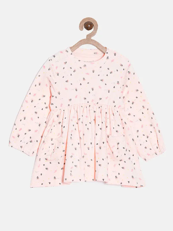 Pink_Cotton_Infant_Floral_Print_Short_Body_Dress_For_Girls