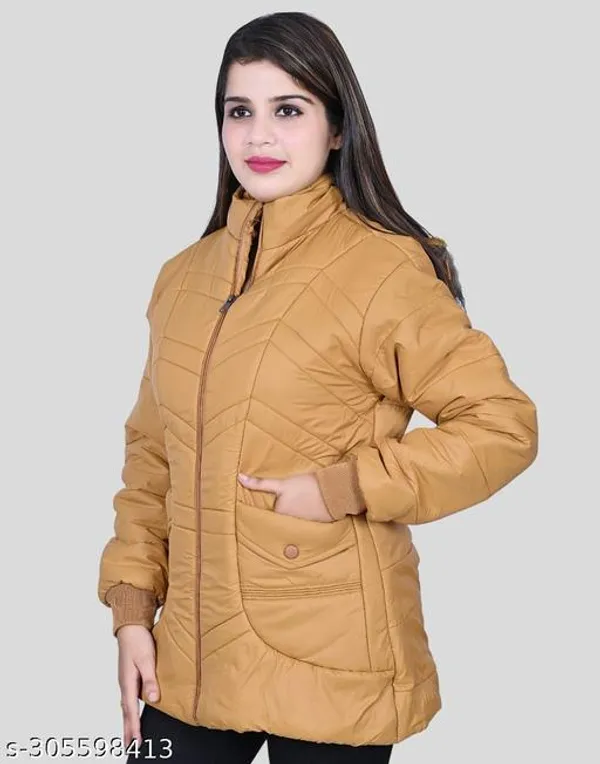Beige_Polyester_Winter_Jacket_For_Women