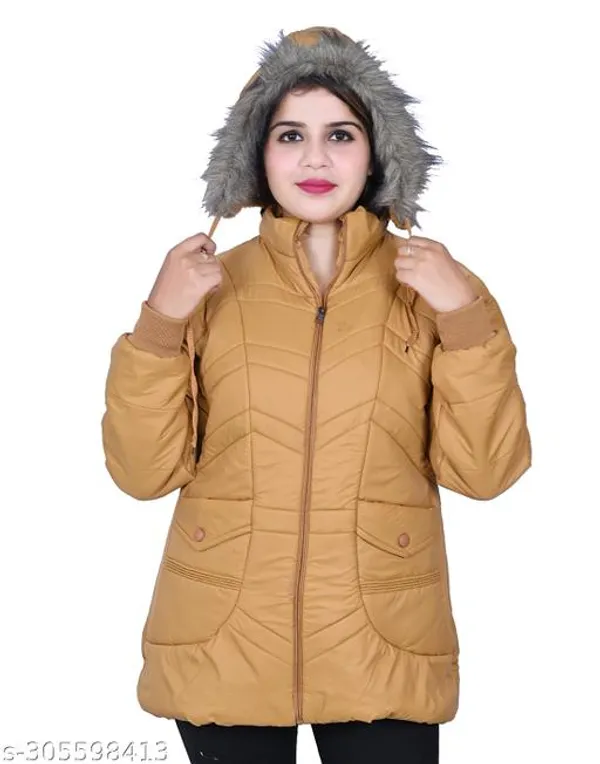Beige_Polyester_Winter_Jacket_For_Women