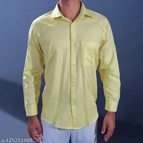 Yellow_Cotton_Blend_Shirt_For_Men