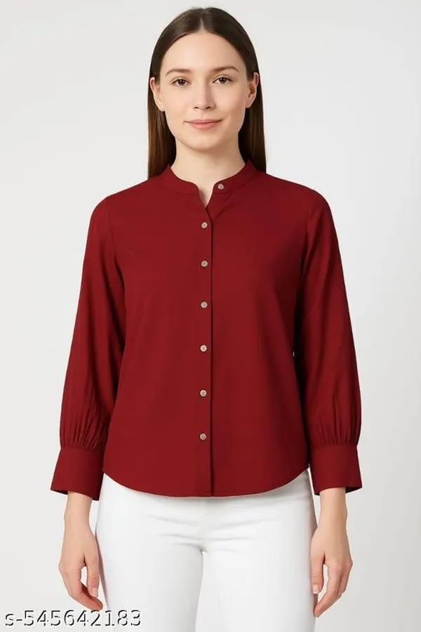 Maroon_Cotton_Blend_Shirt_For_Women
