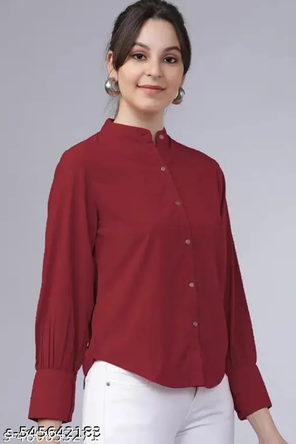 Maroon_Cotton_Blend_Shirt_For_Women