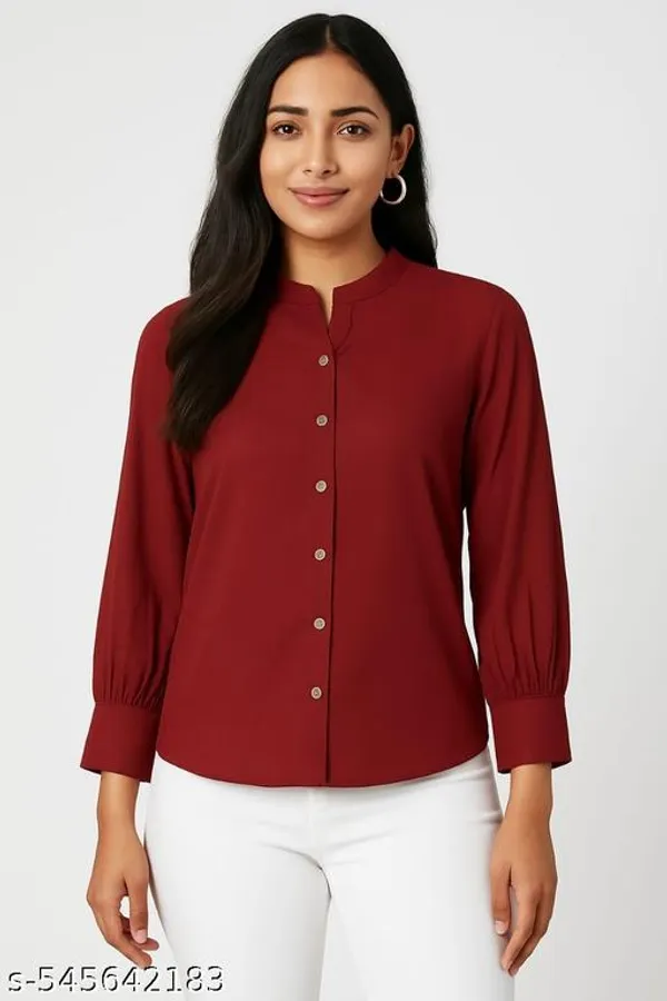 Maroon_Cotton_Blend_Shirt_For_Women