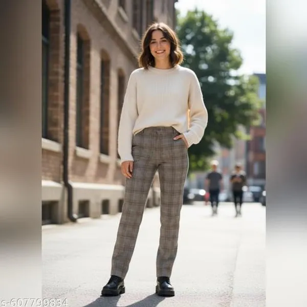 White_Cotton_Blend_Pants_For_Women