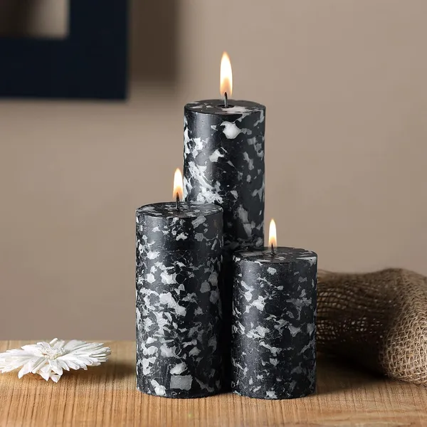 Set_of_3_Black_Candles_Fragrance_Pillar_Candles_Marble_Finish_(Black_-_Flora_By_Gucci),_Paraffin_Wax_Floral