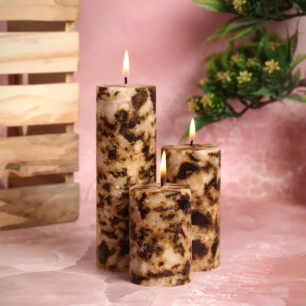 Set_of_3_Brown_Candles_Fragrance_Pillar_Wax_Candles_Marble_Finish