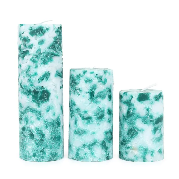 Set_of_3_Multicolor_Candles_Fragrance_Pillar_Candles_Marble_Finish_(Green_Apple)_,Wax