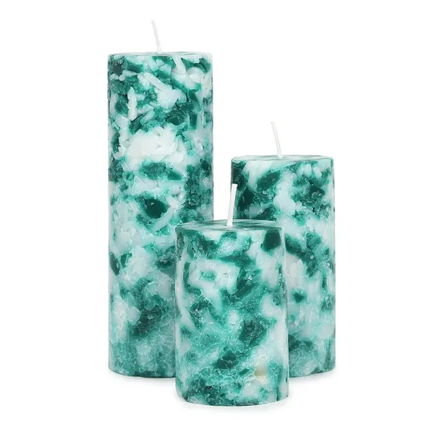 Set_of_3_Multicolor_Candles_Fragrance_Pillar_Candles_Marble_Finish_(Green_Apple)_,Wax