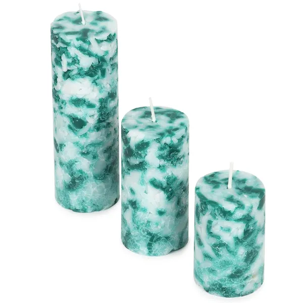 Set_of_3_Multicolor_Candles_Fragrance_Pillar_Candles_Marble_Finish_(Green_Apple)_,Wax