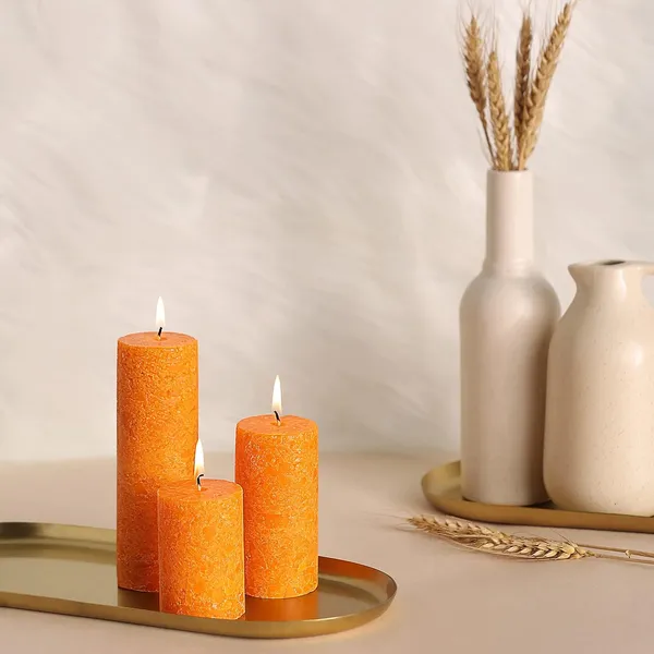 Set_Of_3_Orange_Candle_Fragrance_Pillar_Candles_Marble_Finish_(Sandalwood_Fragrance)
