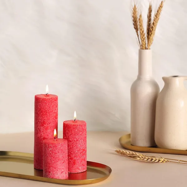 Set_Of_3_Multicolor_Candles_Fragrance_Pillar_Candles_Marble_Finish_(Rose_Fragrance)100%_Paraffin_Wax