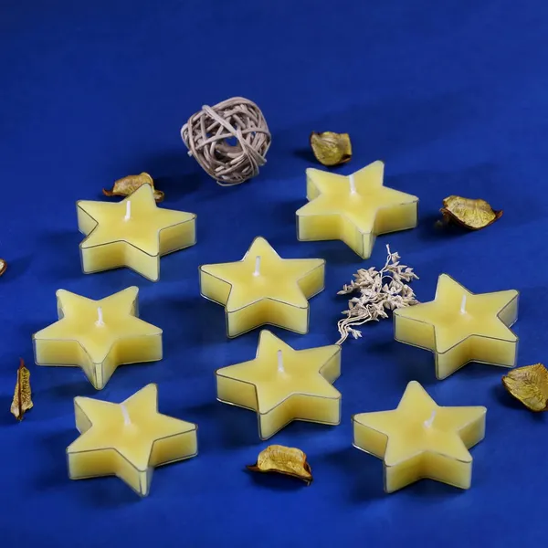 Set_Of_8_Yellow_Candles_Star_Shaped_T_Light,_Scented