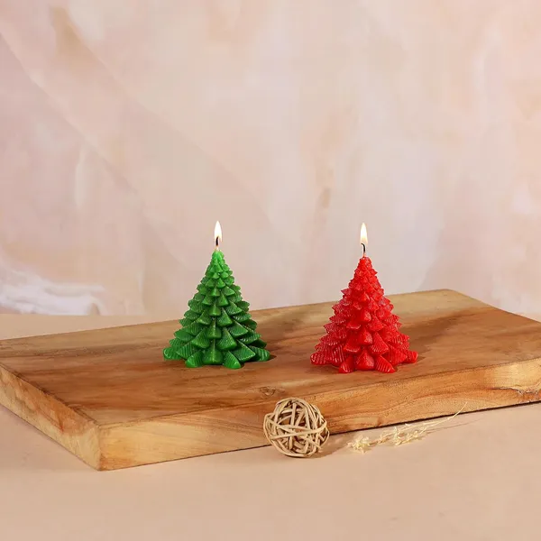 Pack_of_2_Green,_Red_Candles_Premium_Small_Christmas_Tree_Unscented_Candles_Home_Decoration