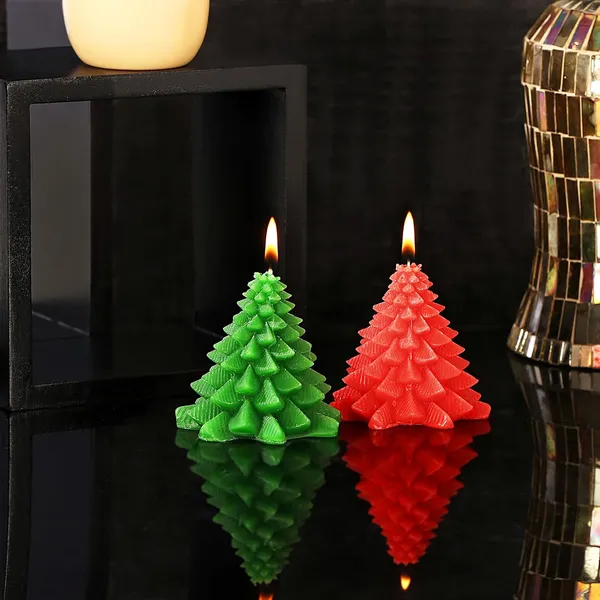 Pack_of_2_Green,_Red_Candles_Premium_Small_Christmas_Tree_Unscented_Candles_Home_Decoration
