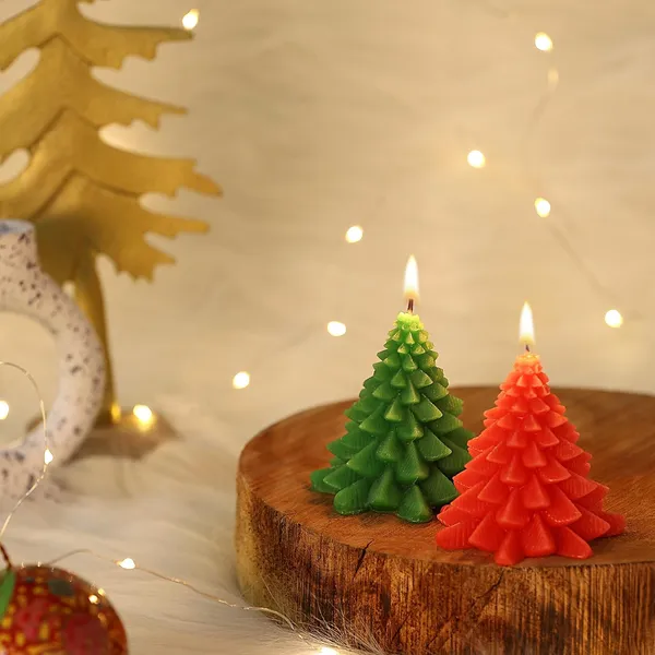 Pack_of_2_Green,_Red_Candles_Premium_Small_Christmas_Tree_Unscented_Candles_Home_Decoration