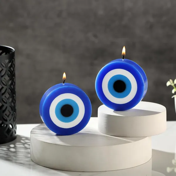 Set_Of_2_Multicolor_Candles_Blue_Evil_Eye_Candle_Gift_Nazar_Home_Decor_Handmade_Candles_Desk_Sculpture_Decoration_For_House_(Evil_Eye_-_Round),_Wax,_Unscented