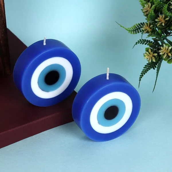 Set_Of_2_Multicolor_Candles_Blue_Evil_Eye_Candle_Gift_Nazar_Home_Decor_Handmade_Candles_Desk_Sculpture_Decoration_For_House_(Evil_Eye_-_Round),_Wax,_Unscented