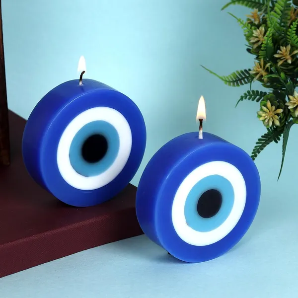 Set_Of_2_Multicolor_Candles_Blue_Evil_Eye_Candle_Gift_Nazar_Home_Decor_Handmade_Candles_Desk_Sculpture_Decoration_For_House_(Evil_Eye_-_Round),_Wax,_Unscented