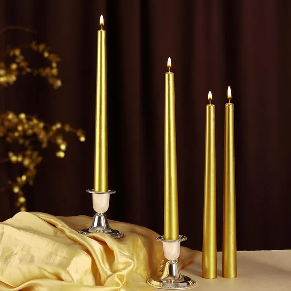 Set_Of_4_Golden_Candles_Unscented_Dripless_Taper_Candles_10_Inch_X_0.75_Inch_Candle_Light_Dinner_Spell_Paraffin_Wax