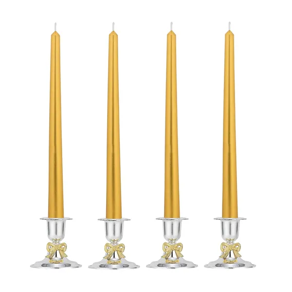 Set_Of_4_Golden_Candles_Unscented_Dripless_Taper_Candles_10_Inch_X_0.75_Inch_Candle_Light_Dinner_Spell_Paraffin_Wax