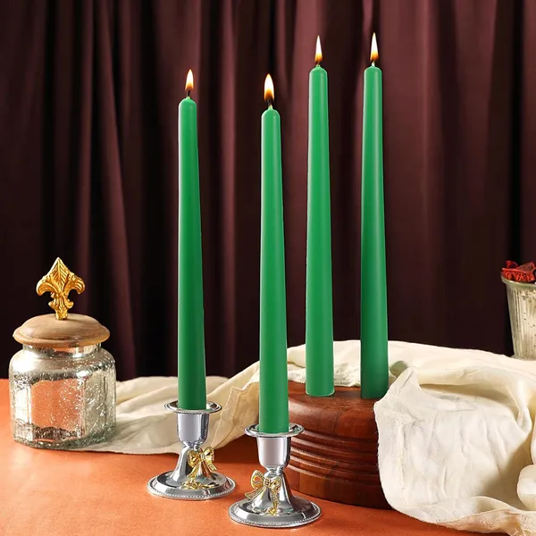 Set_of_4_Green_Candles_Unscented_Dripless_Taper_Candles_10_Inch_X_0.75_Inch_Candle_Light_Dinner_Spell_Paraffin_Wax