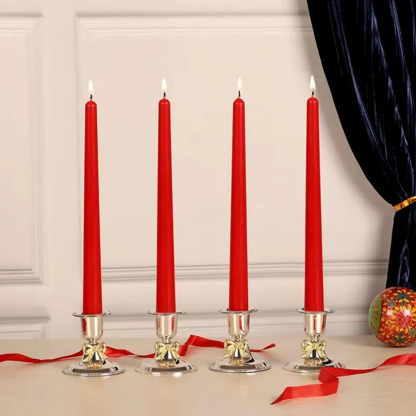 Set_of_4_Red_Candles_Unscented_Dripless_Taper_Candles_10_Inch_X_0.75_Inch_Ram_Mandir_Candle_Spell_Paraffin_Wax_(Red)