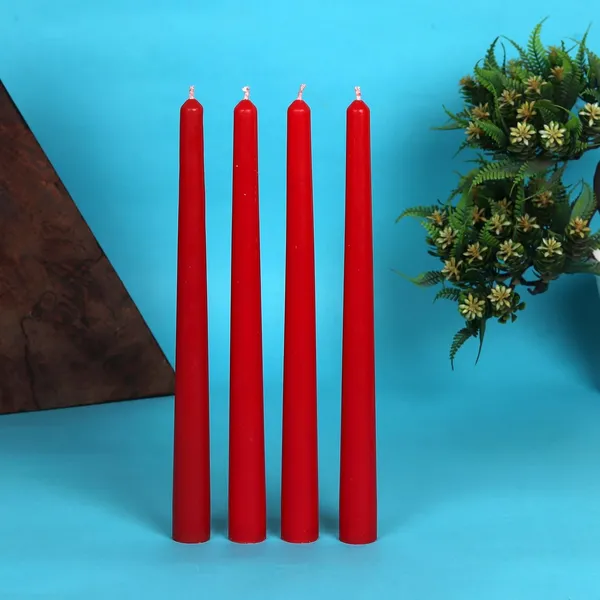 Set_of_4_Red_Candles_Unscented_Dripless_Taper_Candles_10_Inch_X_0.75_Inch_Ram_Mandir_Candle_Spell_Paraffin_Wax_(Red)