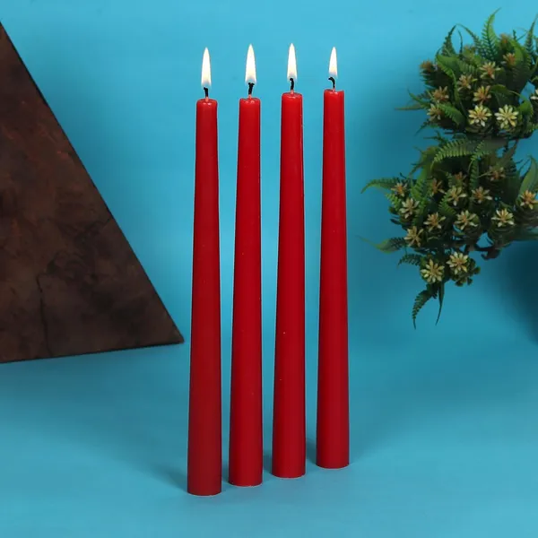 Set_of_4_Red_Candles_Unscented_Dripless_Taper_Candles_10_Inch_X_0.75_Inch_Ram_Mandir_Candle_Spell_Paraffin_Wax_(Red)