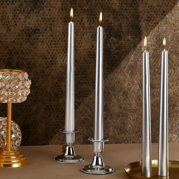 Set_of_4_Silver_Candles_Unscented_Dripless_Taper_Candles_10_Inch_X_0.75_Inch_Candle_Light_Dinner_Spell_Paraffin_Wax