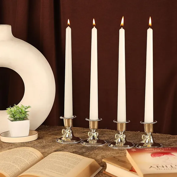 Set_of_4_White_Candles_Unscented_Dripless_Taper_Candles_10_Inch_X_0.75_Inch_Ram_Mandir_Candle_Spell_Paraffin_Wax