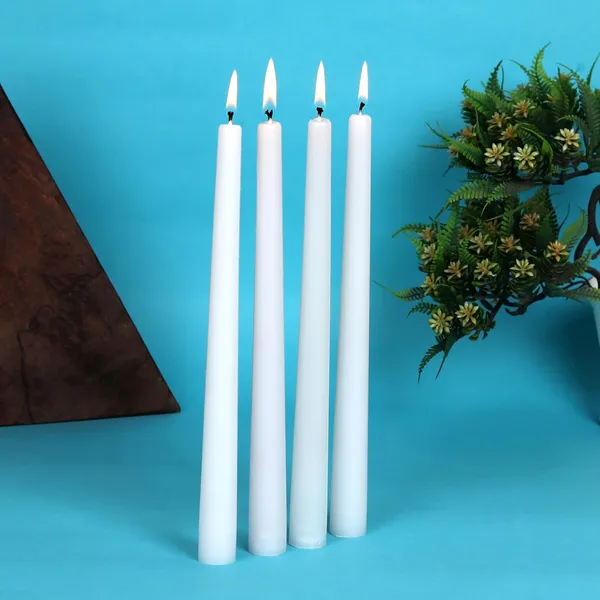 Set_of_4_White_Candles_Unscented_Dripless_Taper_Candles_10_Inch_X_0.75_Inch_Ram_Mandir_Candle_Spell_Paraffin_Wax