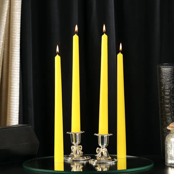 Set_of_4_Yellow_Candles_Unscented_Dripless_Taper_Candles_10_Inch_X_0.75_Inch_Candle_Light_Dinner_Spell_Paraffin_Wax