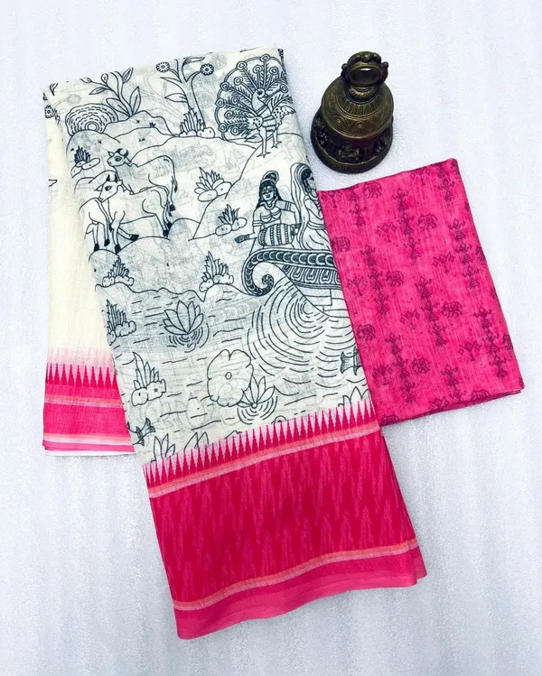 Deep_Pink_Plain_Linen_With_Work_Digital_Print.
