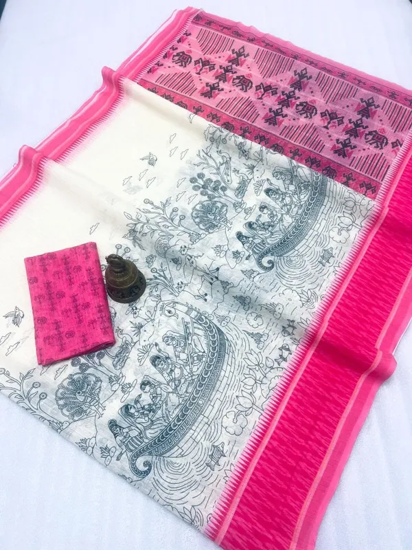 Deep_Pink_Plain_Linen_With_Work_Digital_Print.
