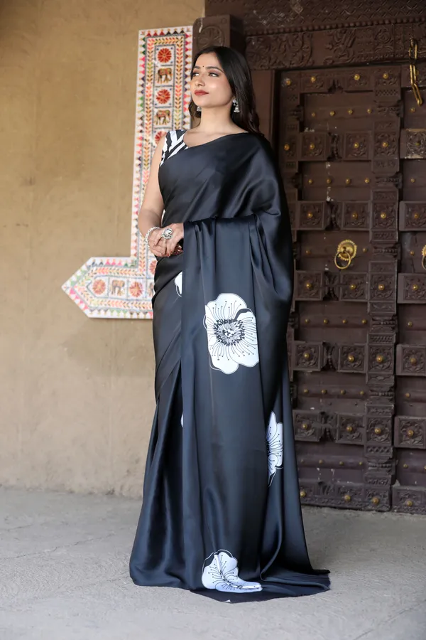 Elegant_Black_Floral_Saree__Japan_Satin_with_Digital_Print