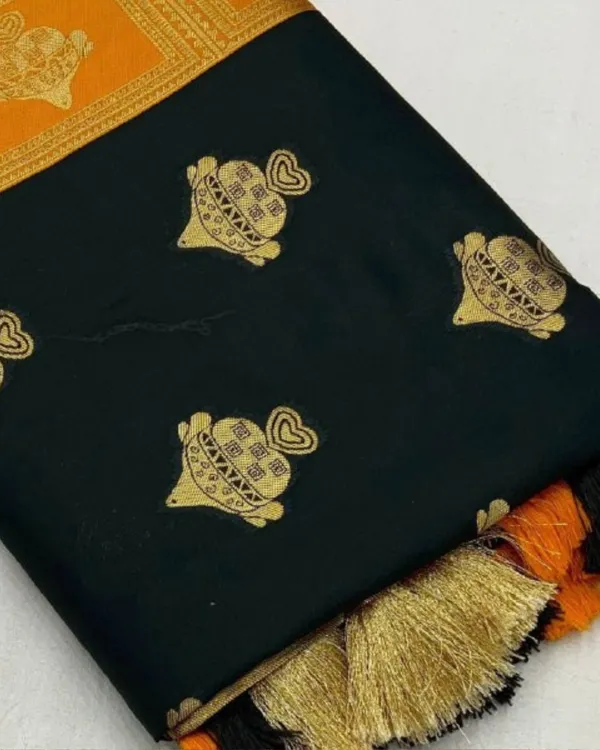 Black_And_Yellow_Color_Latest_Arrival_Soft_Banarasi_Silk_Saree_with_Classy_Bloue_Piece